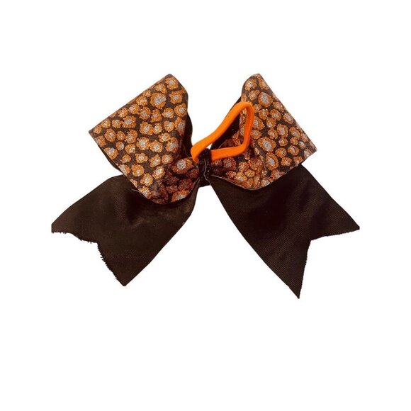 Girls Oversize Hair Bow 7.5" Elastic Ponytail Black Orange Silver Animal Print G - Picture 10 of 15